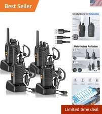 Long Range 100 Mile Walkie Talkie Two Way Radio Charge Headset Waterproof 4 PACK