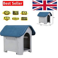 Weatherproof Plastic Dog Kennel for Indoor and Outdoor Use, Blue, Medium Size