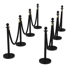 4/6/8-Piece Stanchion Set with Red Carpet & 2/4/6 Velvet Ropes,Hollow Base Black