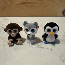 Ty Beanie Boos Flocked Mini Figures Lot of 3   Husky, Penguin, Monkey