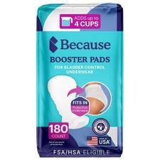 Because Overnight Booster Pads Fit All Adult Diapers, Helps 180 Count, White