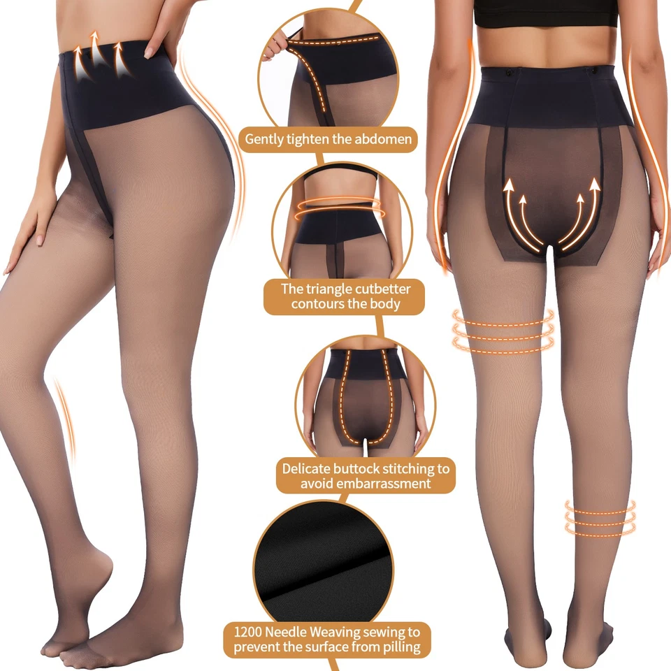 Medias Medias Medias de Vellón Cálidas de Invierno Translúcidas Forradas Térmicas para Mujer de EE. UU. Foto 3 de 4