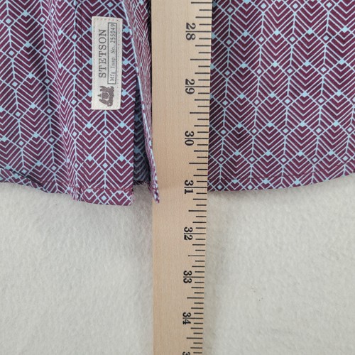 Stetson Shirt Mens Large Burgundy Blue Geometric Western Snap Front Long Sleeve - Picture 13 of 18