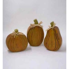 New Set Of 3 Resin Distressed Small Fall Pumpkins With Raffia Bow