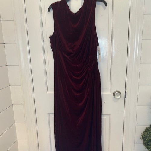Maggy London Wine Ofelia Velvet Mesh Ruched Long Dress size 18 NWT - Picture 2 of 5