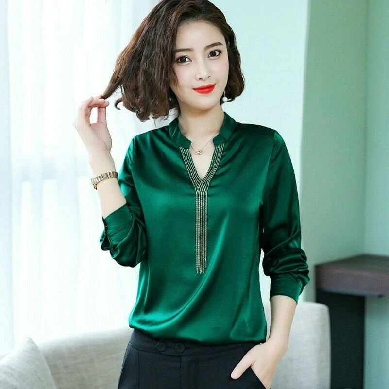 black satin v neck top
