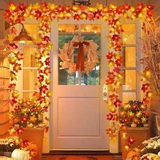 2 Pack Thanksgiving Fall Decor Maple Leaf Lights Multicolored, 22Ft 40LED Lights