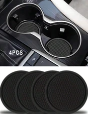 4PCS Black Car Cup Coasters with Embedded Ornaments, Universal Non-Slip-NEW