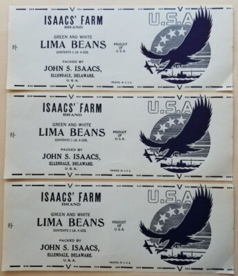 Isaacs' Farm      Lima Beans Can Labels (3)        John S. Isaacs, Ellendale, DE