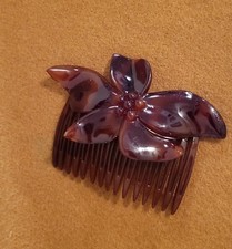 Vintage Mauritius Tortoiseshell Style Hair Comb   Floral Decorative Plastic Hair