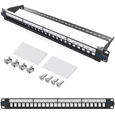 Patchpanel 19'' Patchfeld Verteilerfeld 24-Port 1HE Keystone Jack Modul schwarz 