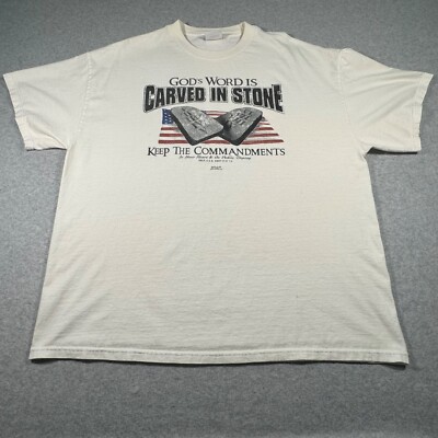 Vintage Religion Shirt Adult Extra Extra Large White Carved in Stone Commandment