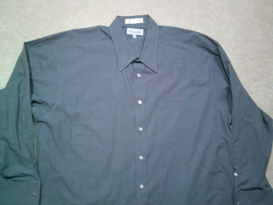 Christian Dior French Cuff Dress Shirt Mens 17 32-32 Blue Designer - Image 3 of 4