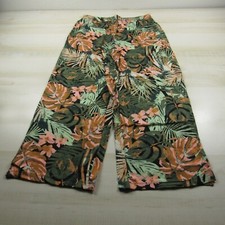 Denim Co Pants Womens Small P Black Green Floral Wide Leg Jersey d co Beach