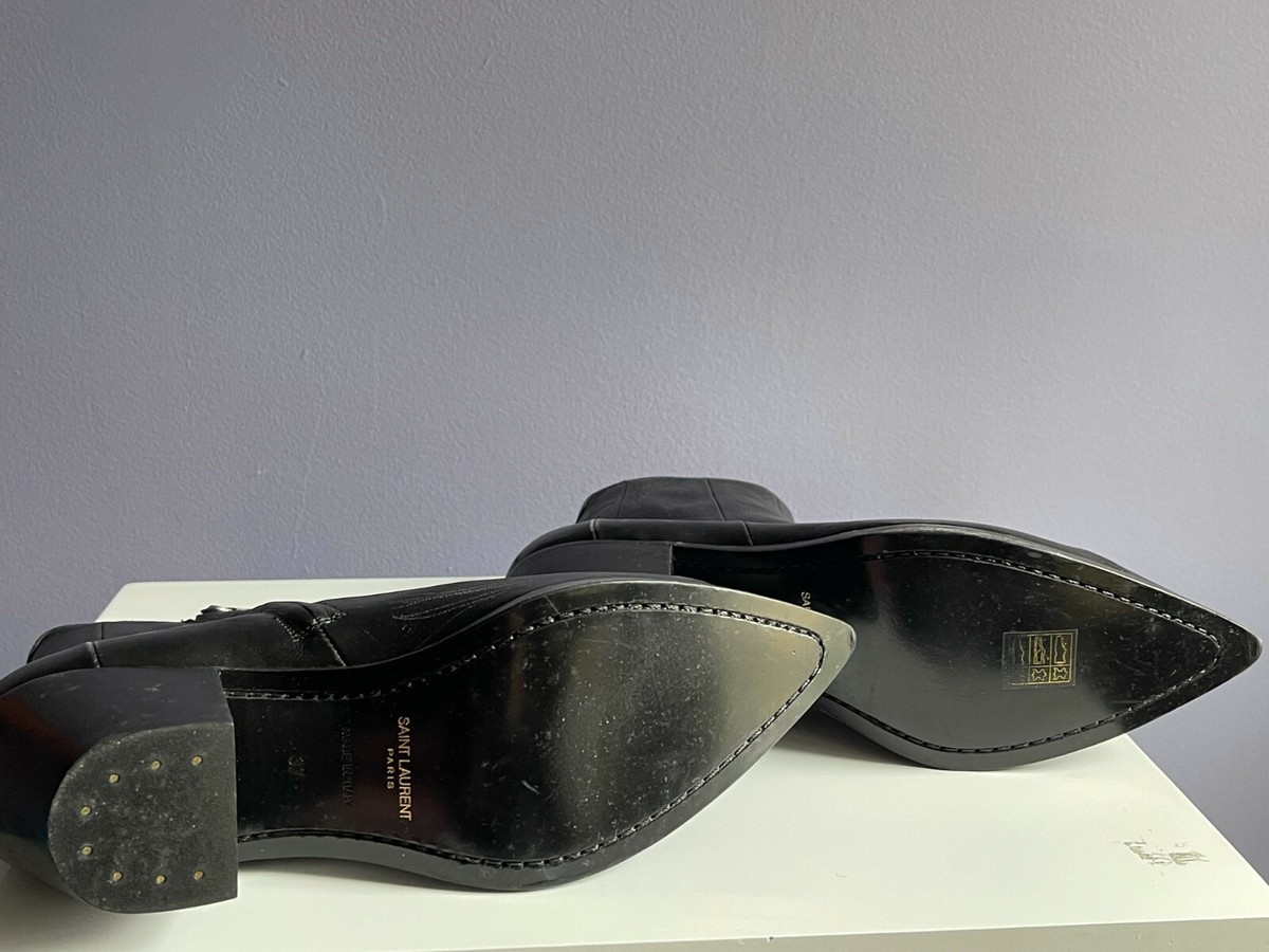 SAINT LAURENT Black Leather FINN 60 Aged Ankle Boots EU 37