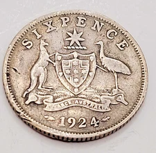 1924 AUSTRALIA SIX PENCE - .925 SILVER