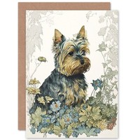 Yorkshire Terrier Blumen Aquarell Geburtstagskarte