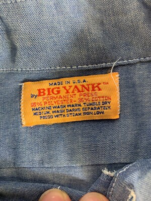 Vintage Big Yank Made in USA Chambray Denim Mechanic Work Shirt L