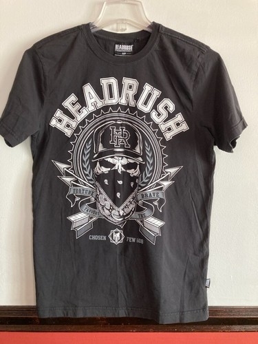 HEADRUSH Fortune Favours The Brave Black 100% Cotton T-shirt Size Small/Petite