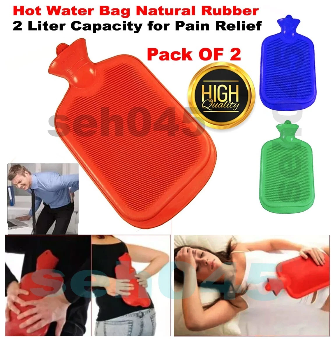 Hot Water Bottle Bag 2000ml 12"x7" Thick Rubber Bag Reusable Heat Therapy Bottle