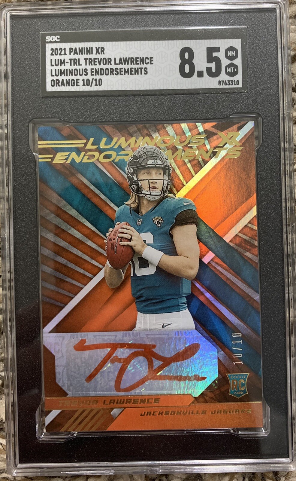 Trevor Lawrence Panini XR Luminous Endorsements Autographs #TRL Orange