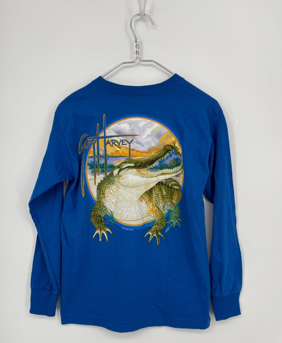 Guy Harvey Shirt Boys Medium Blue Alligator Graphic Tee Long Sleeve Knit New
