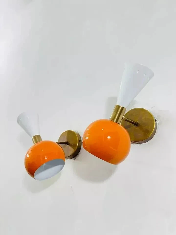 Applique Murale Moderne 1950 – Globe Orange – Fait Main – Italie – 2 Lumières