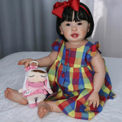 Lifelike 28'' Painted Reborn Baby Doll Toddler Girl Rooted Hair Cloth Body Gift