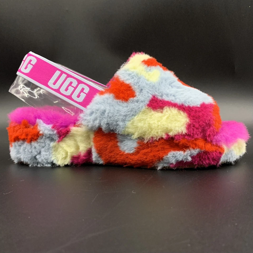 UGG PELUSA YEAH SLIDE CAMOPOP ZAPATILLA MULTI ROSA CALIENTE SANDALIA CON CORDONES PARA MUJER EE. UU. 7 Foto 4 de 4