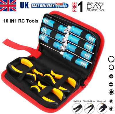 10 IN 1 RC Tool Kit Box Schraubendreher Set Zange Sechskanthülse Steckschlüssel Reparatur RC Cars