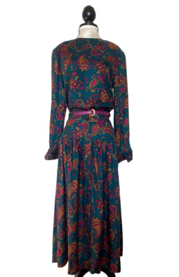 RENA ROWAN  for Saville 2 piece Suit Blouse/Skirt Vintage Paisley Print Size 14
