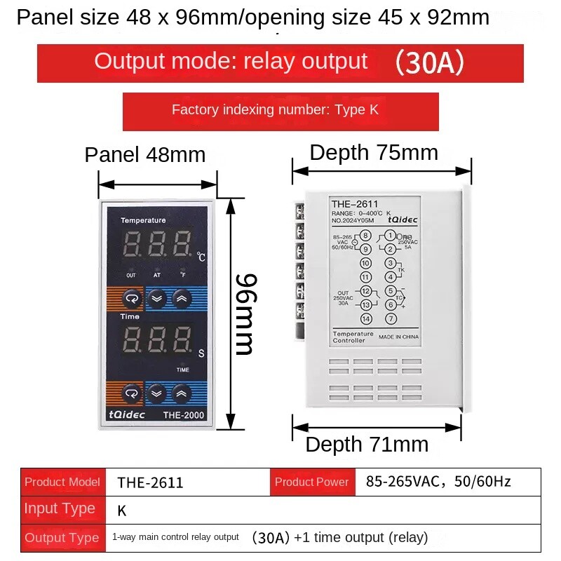 THE-2611 Vertical, Type K, Relay Output (30A)