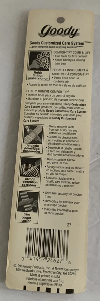 De colección 1996 Goody Products Peine de Plástico Estilo Elevador Línea 24627 Nuevo de Lote Antiguo Peine Pick Rosa Foto 4 de 4