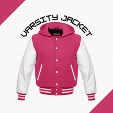 Wool Varsity Jacket Letterman Baseball Hoodie with Genuine Leather Sleeves