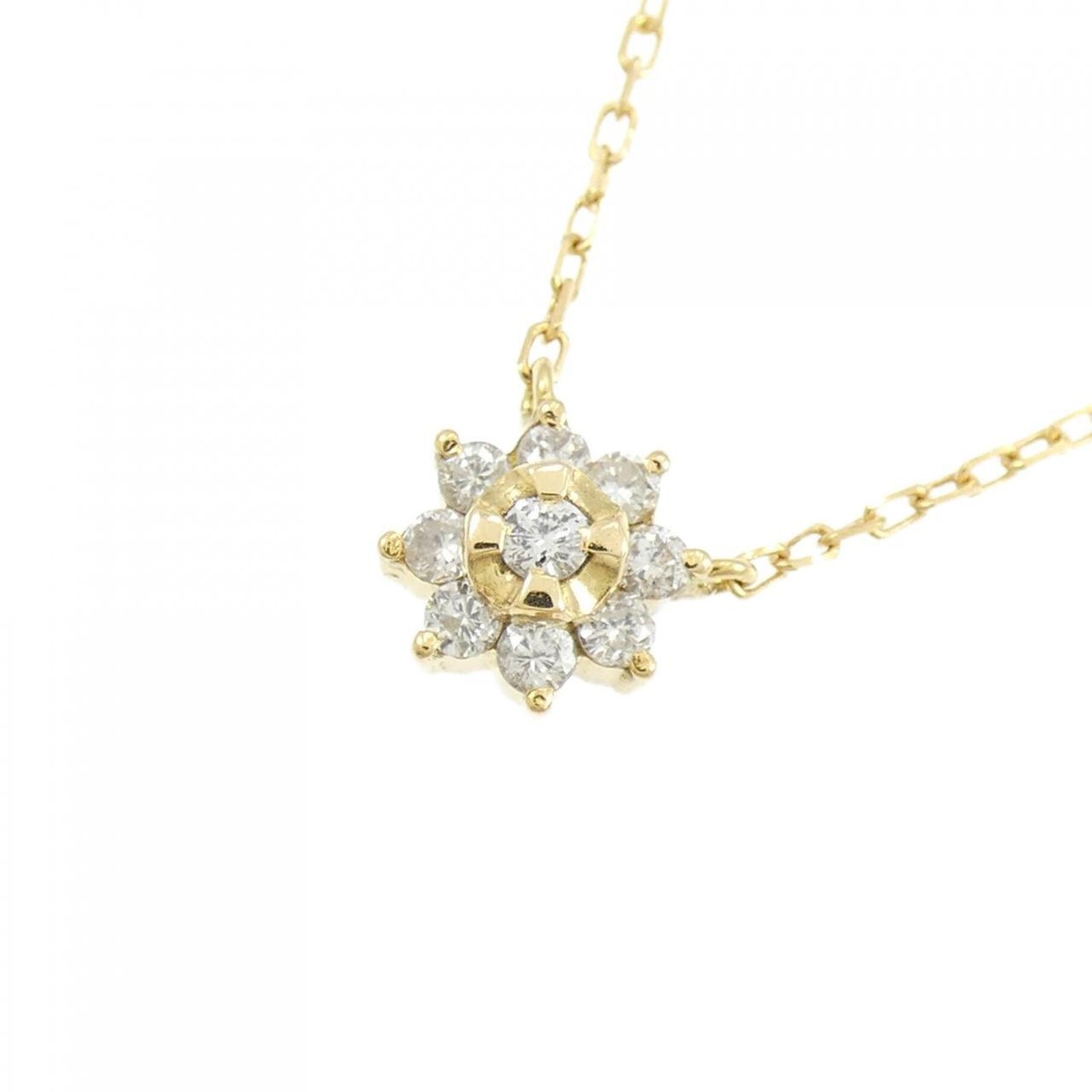 Authentic K18YG Flower Diamond Necklace 0.15CT #260-006-128