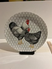 Fitz and Floyd Porcelain Chicken Coop Luncheon Plate Silver Laced Wyandotte