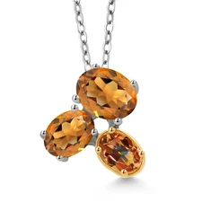 925 Silver and 10K Yellow Gold Orange Red Madeira Citrine and Ecstasy Mystic