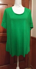 Cato Size 14/16 (L) Green Blouse Cuff Look on Short Sleeve Round Hem Grele