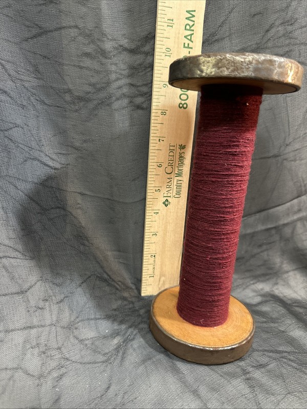 Antique spool 9 inches With Burgundy Yarn