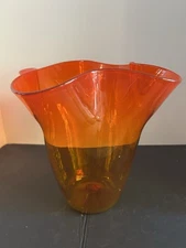 Blenko Vtg 404m Handkerchief Vase In tangerine.   Very substantial 