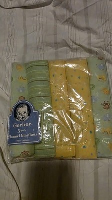 5-Pack Gerber Flannel Receiving Blankets Unisex Safari Yellow Gray Striped NEW