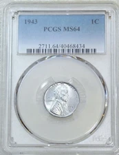 1943 P Lincoln Wartime Steel Cent PCGS MS64 Bright Luster in New Holder #W166Z