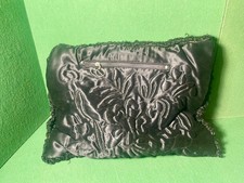 Vintage Black Satin Muff / Hand Warmer with zipper pocket and strap