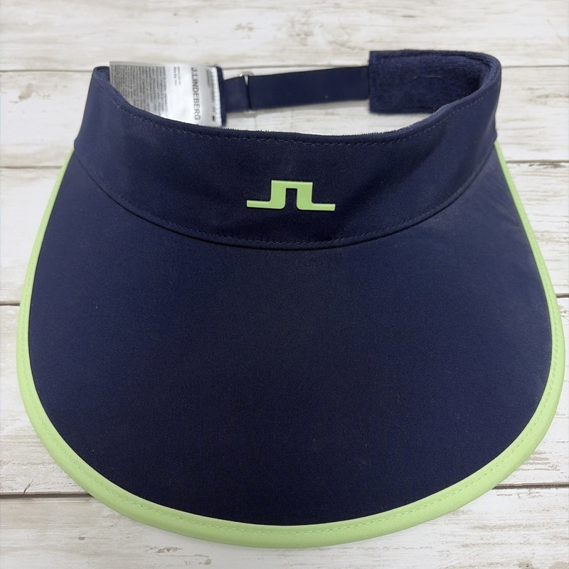 J.Lindeberg Women Alba Big Visor Golf Hat Navy Blue Yellow Trim Adjustable