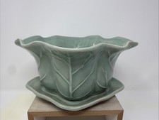 Vintage Celadon Cabbage Leaf Pottery jardinie...