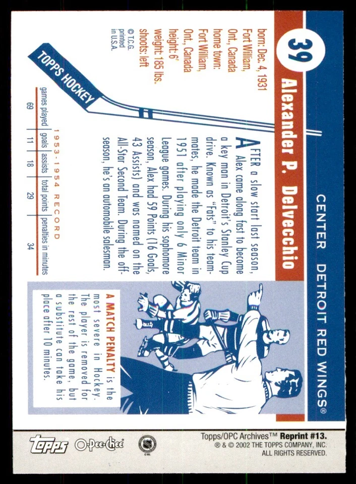 2001-02 Topps / O-Pee-Chee Archives Alex Delvecchio #13 - Image 2 of 2