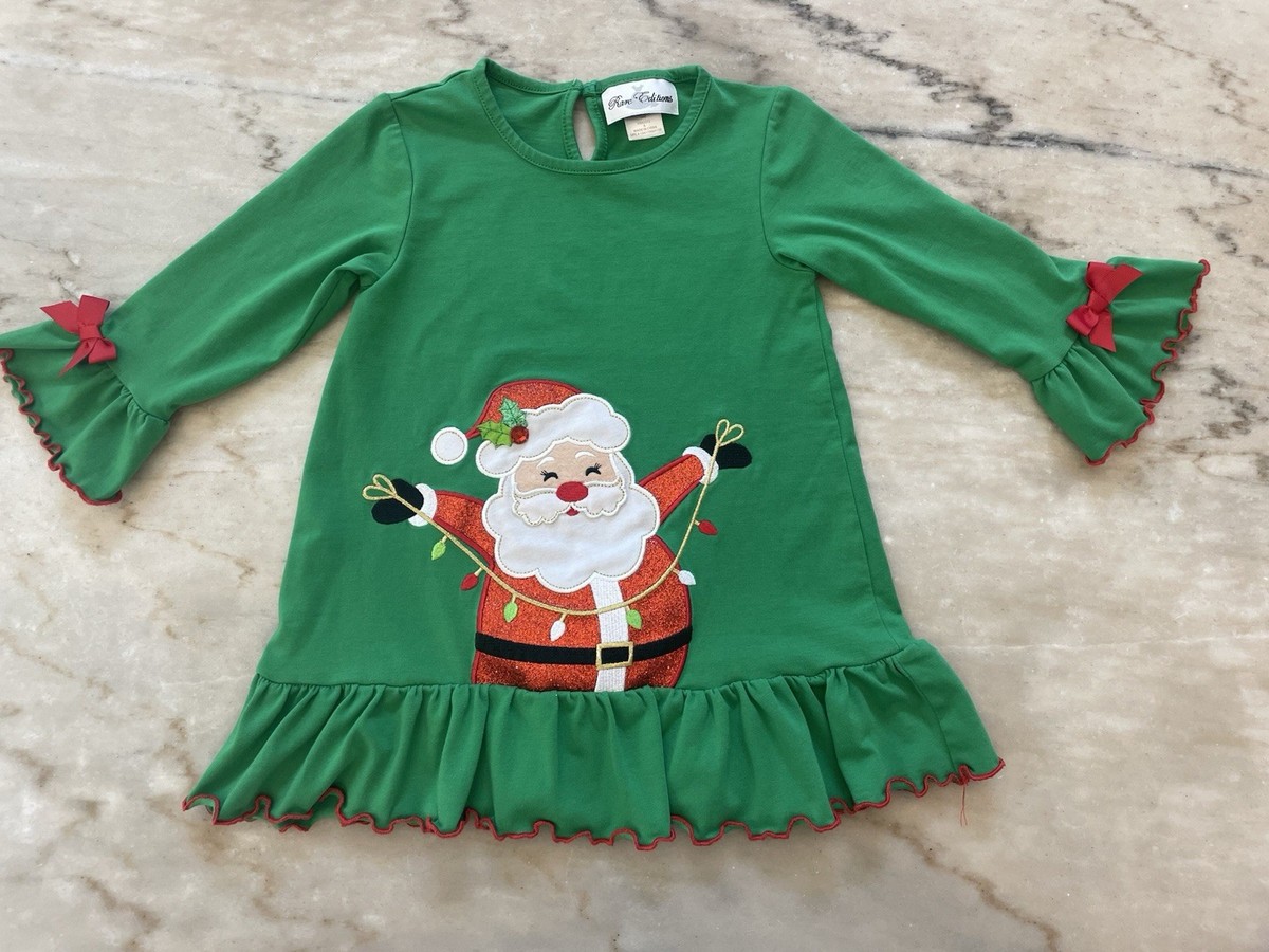 Girls Size Christmas Santa Top Frilly Sleeve With Bows Rare Editions