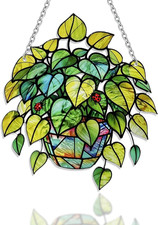 Plant Suncatcher Glass, Stained Glass Suncatcher Plant Window Hanging, Unique Na