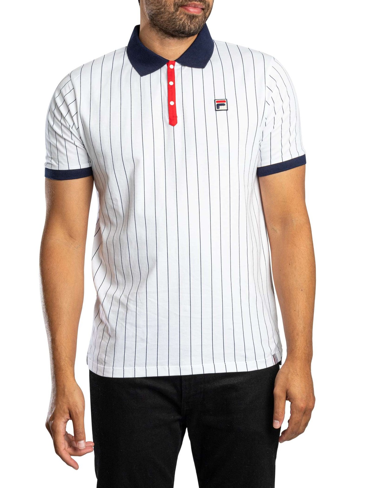 Fila Classic Vintage Striped Polo Shirt, White/Navy - L