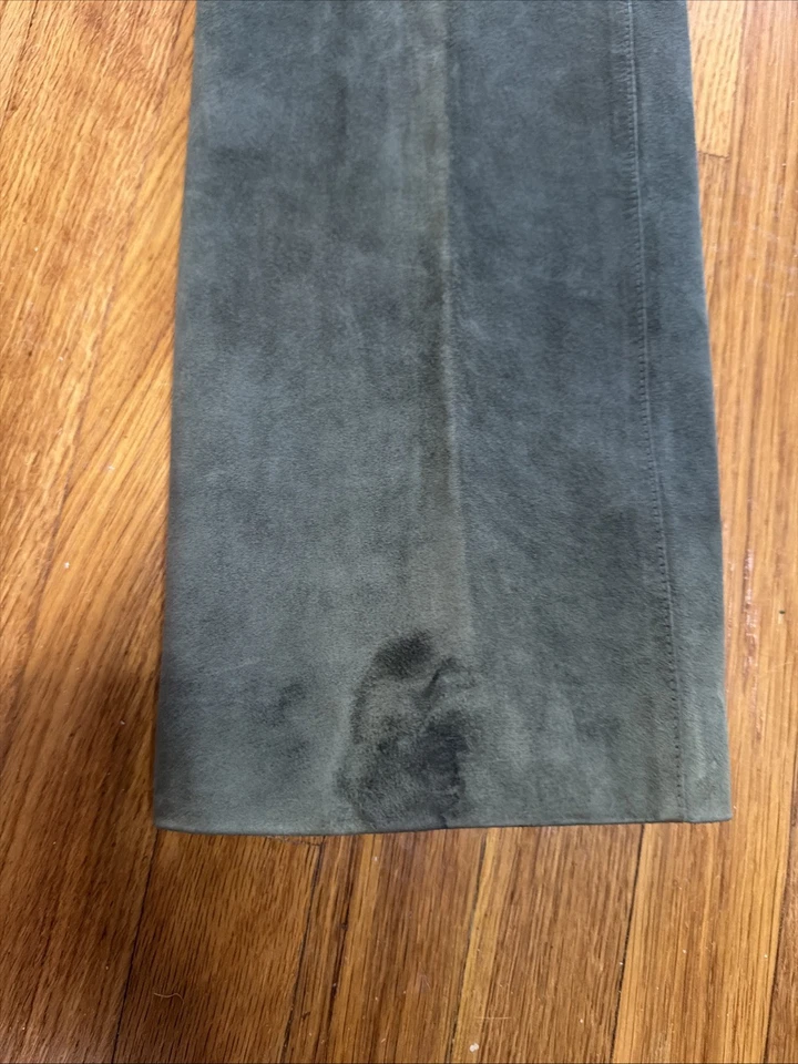 Pantalones de cuero de gamuza verde musgo suave MODA INTERNATIONAL talla 2 bolsillos pierna recta Foto 2 de 4